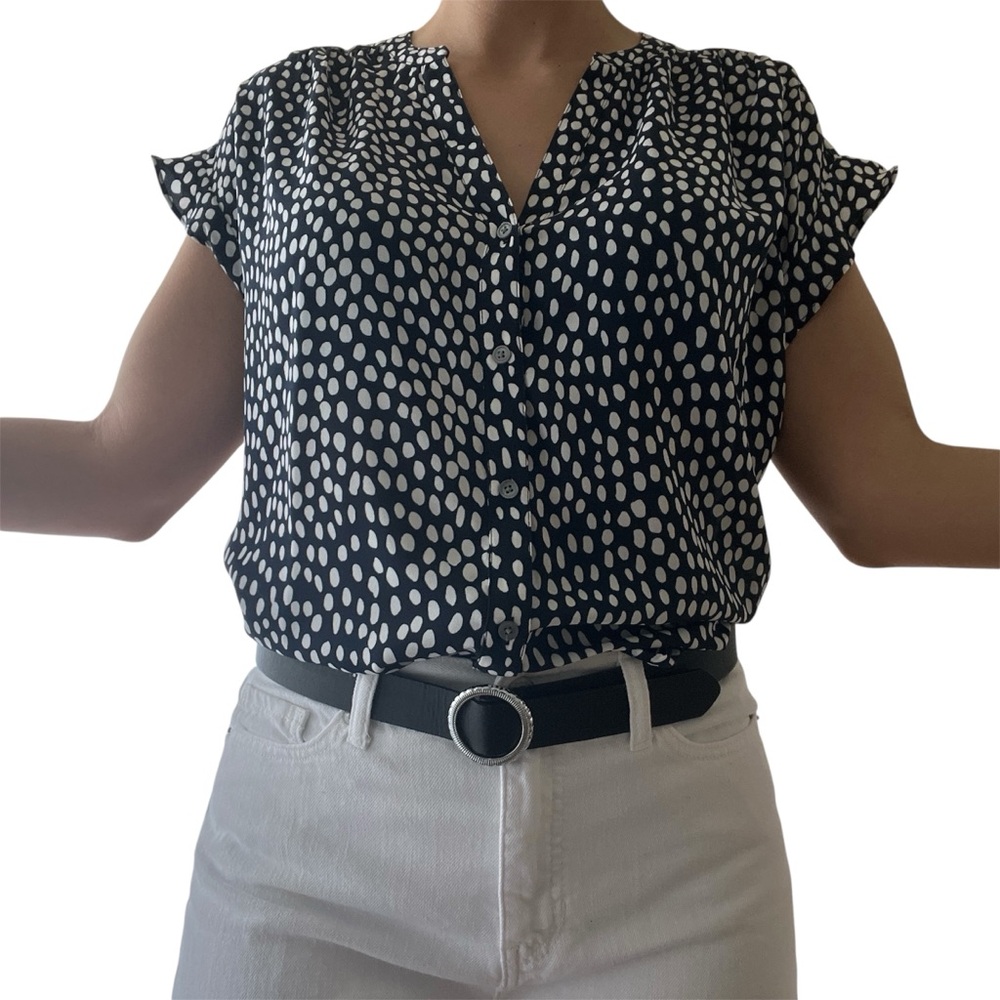 Navy and White Patterned Blouse